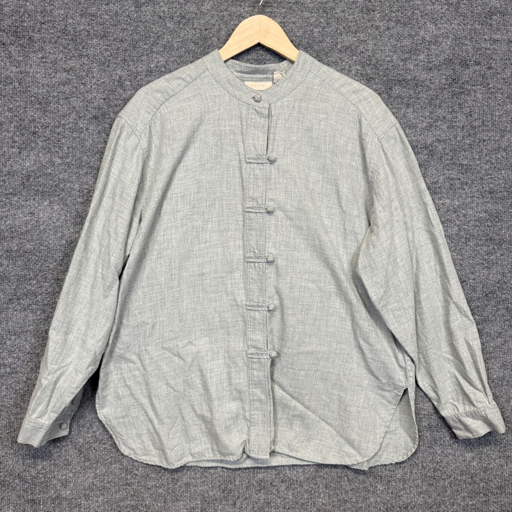 J.Jill Size Large Denim Shirt Gray Cotton Wool Blend Mandarin Style Long Sleeves